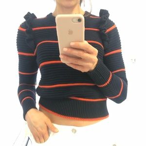 Navy ruffleshoulder CUTE hip length jumper/sweater